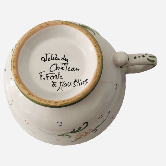 French Pottery Cup and Saucer Hand Painted Birds Signed Atelier du Chateau Set 2 - Picture 7 of 14